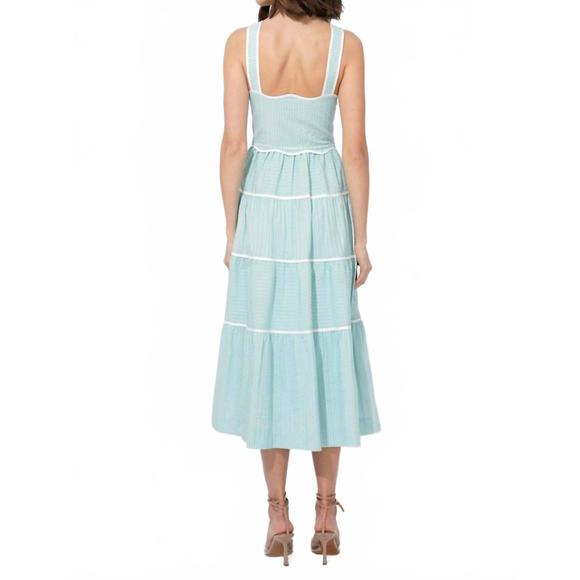 NEW ADELYN RAE oxford cotton tiered dress in aqua green - Picture 4 of 6